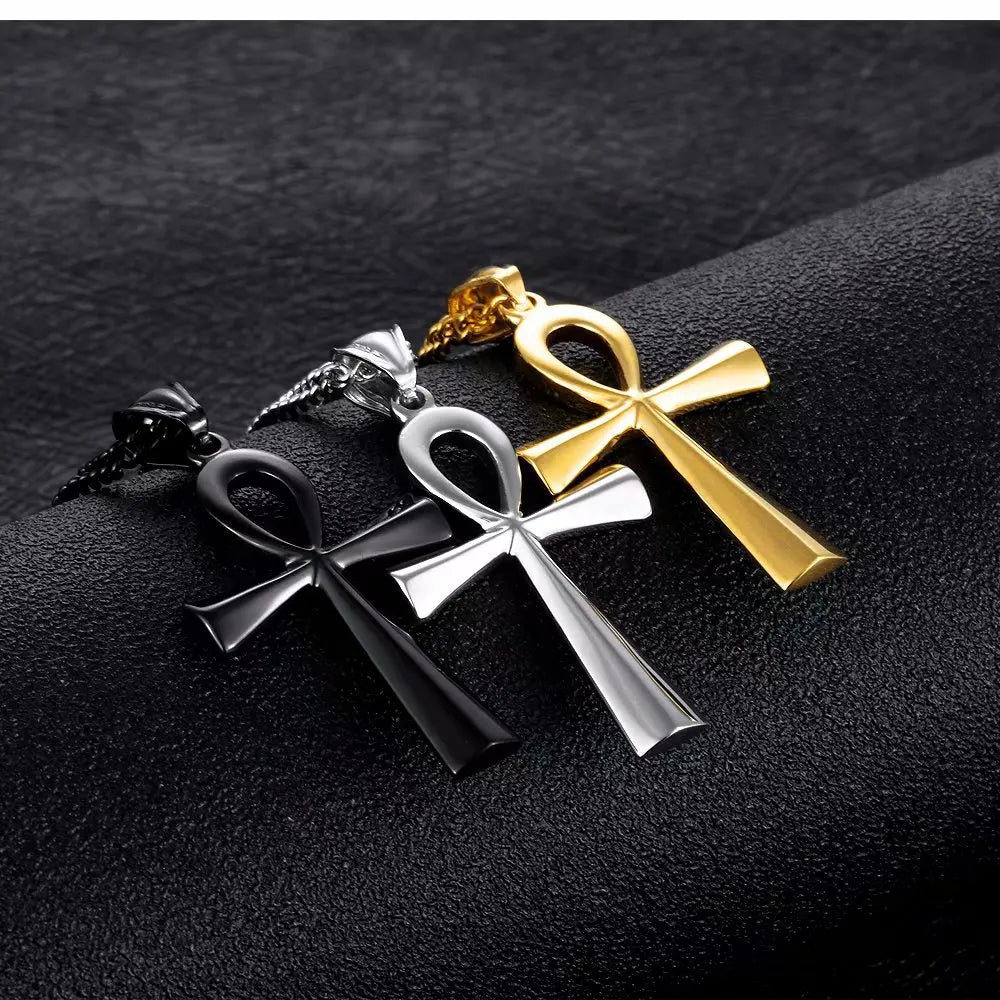 Wholesale Fashion High-quality Jewelry Black Gold Silver High Polished Alloy Cross Pendant Necklace for Men and Women