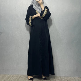 2024 Hot Selling DEMU Women's Elegant Long Skirt Abaya Dubai Embroidered Lace Cardigan Robe Factory Direct Sale