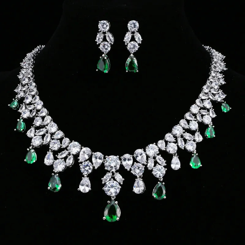 Wholesale Luxury Wedding Jewelry Set Personality Necklace Earring Sparkling Zircon Bridal Jewelry Set for Women Girls
