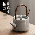 Japanese Style Ice Gray Glaze Dried Stone Loop-handled Pot Small Ceramic Teapot Single Teapot Kung Fu Tea Set Tea Making Device