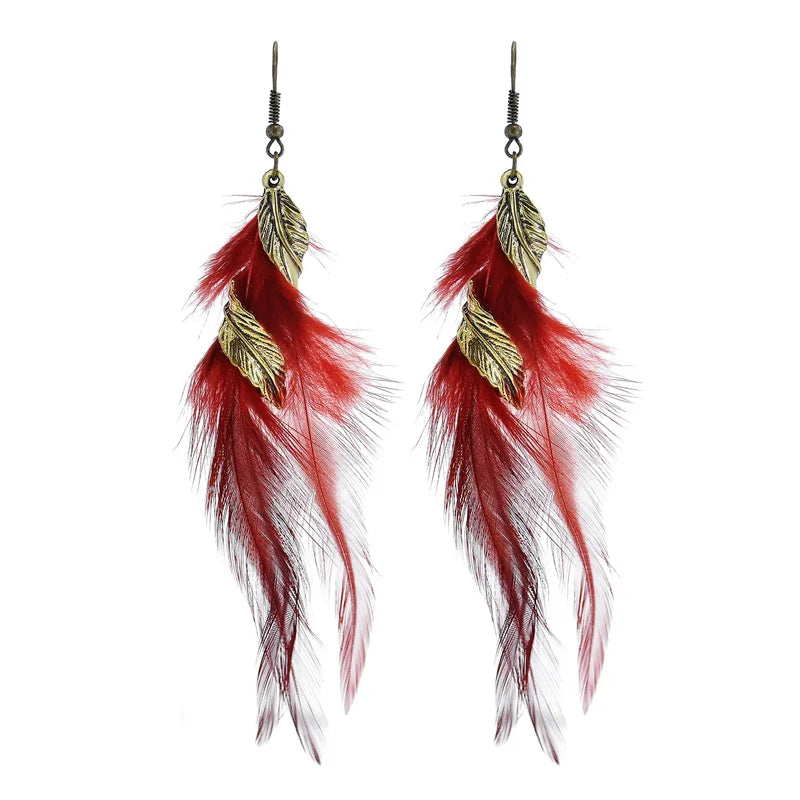 2025 Popular Natural Feather Bohemian Style Women's Earrings Exaggerated Design
