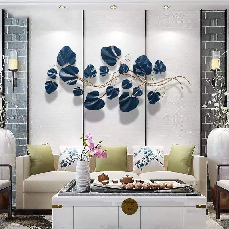 Contemporary 155*70cm Novel Design Leaves Shape Iron Wall Decorations 3D Horizontal Metal Hanging for Home