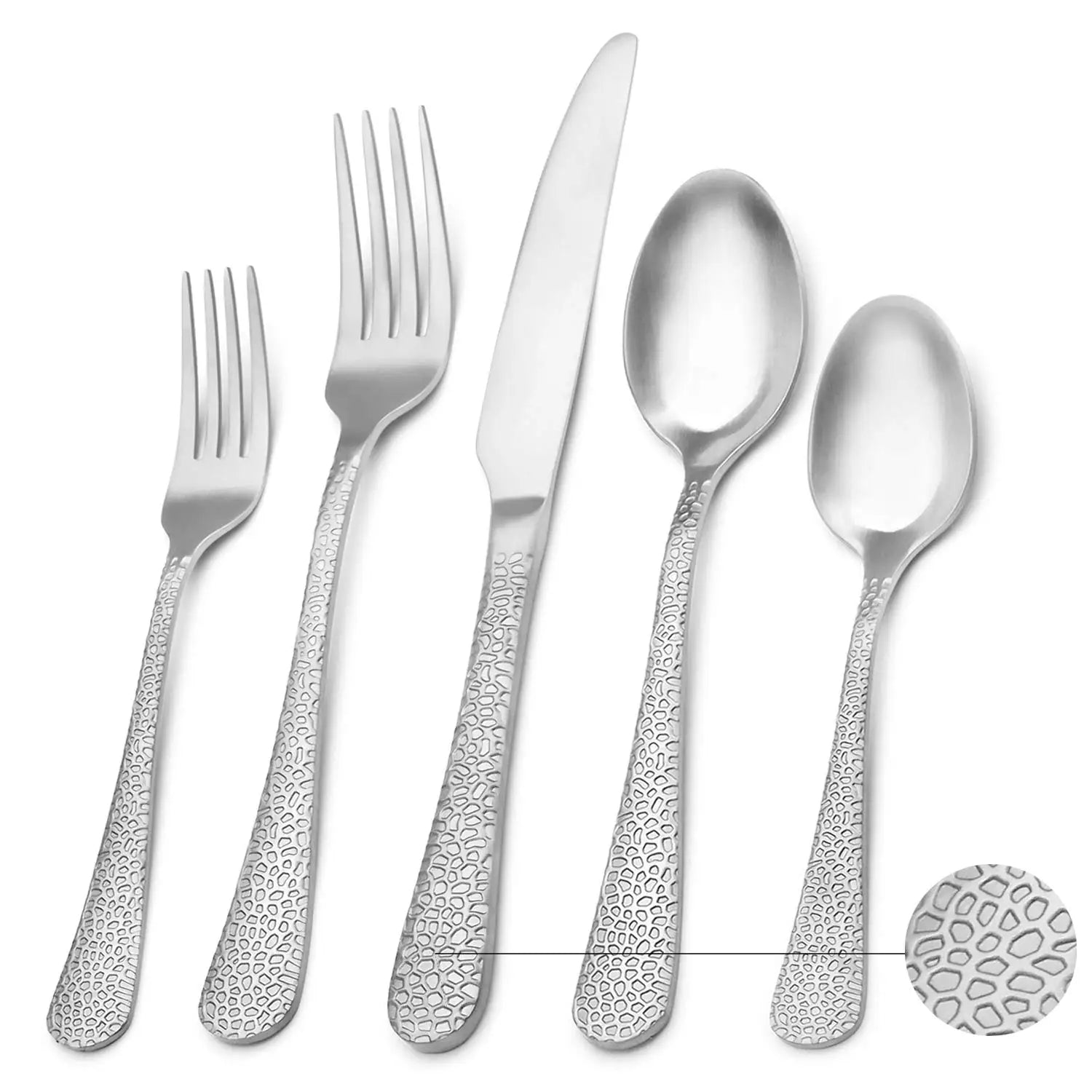 Wholesale Stainless Steel Hammered Flatware Silverware 4/5pcs Wedding Gold Hammered Cutlery Set