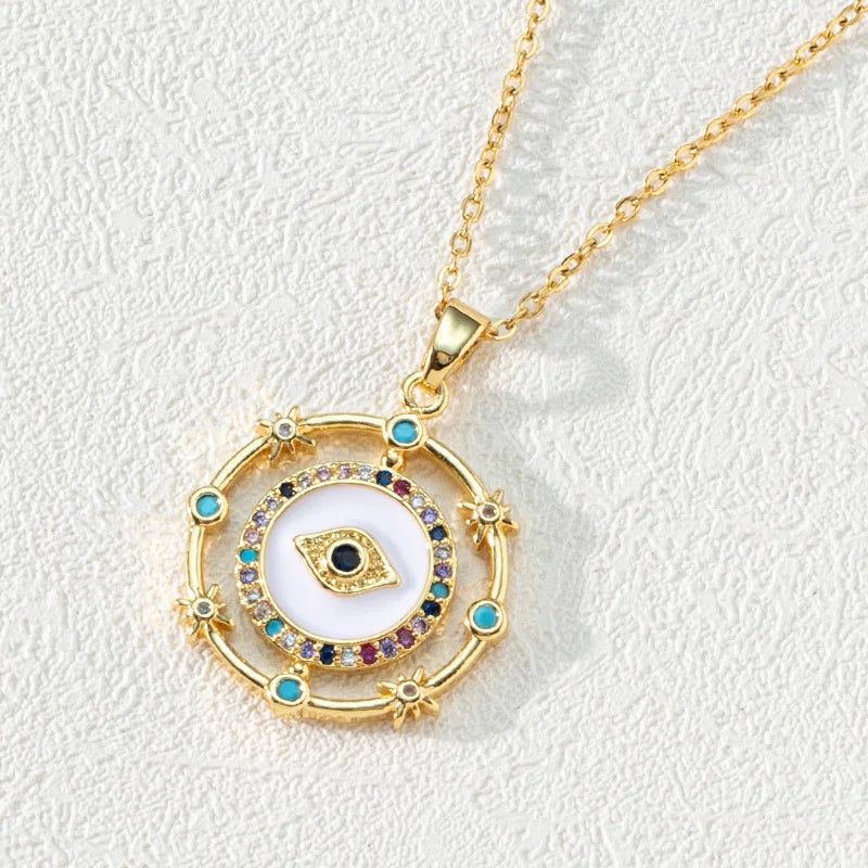 Evil Eye Necklace Zircon Oil Drop Brass Gold Plated Bohemian Evil Eye Necklace Pendant