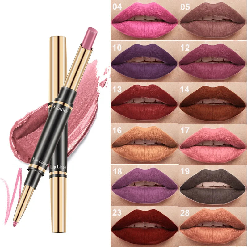 Matte Lipstick and Lip Liner Custom logo 12 Color Lip Liner and Lipstick Set Private Label