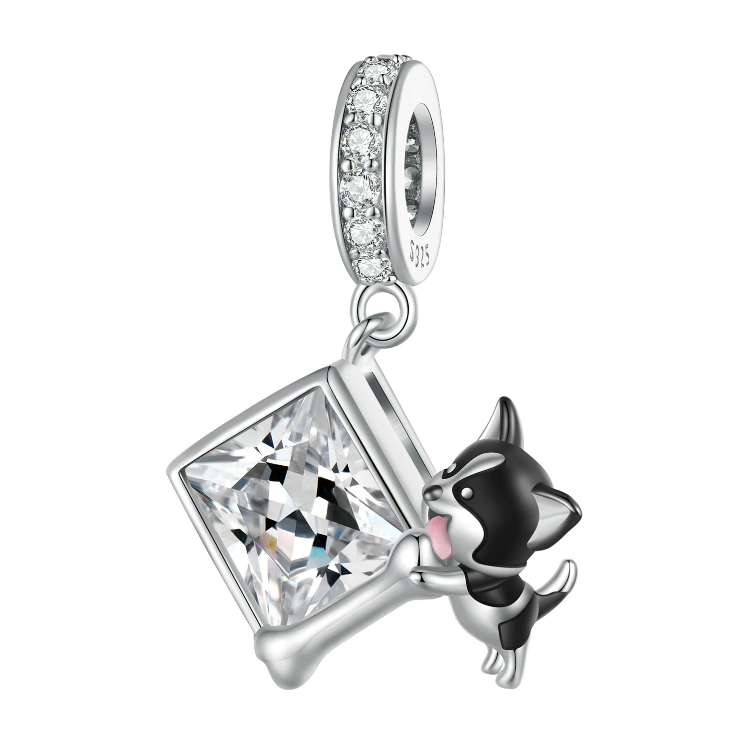 925 Sterling Silver Factory Chihuahua Dog Bone Pendant Square Zircon Beads for Women DIY Bracelet Necklace Fine Pendant BSC837