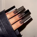 Wholesale 24Pcs Simple Black Coffin Design ABS Finger Nails Long Press-on False Nails with Nail Glue Factory Supply