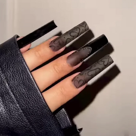 Wholesale 24Pcs Simple Black Coffin Design ABS Finger Nails Long Press-on False Nails with Nail Glue Factory Supply