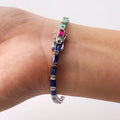 Custom Made Gold Plated 925 Silver 5*3mm Baguette Cut Lab Grown Gemstone Rainbow Sapphire Tennis Bracelet