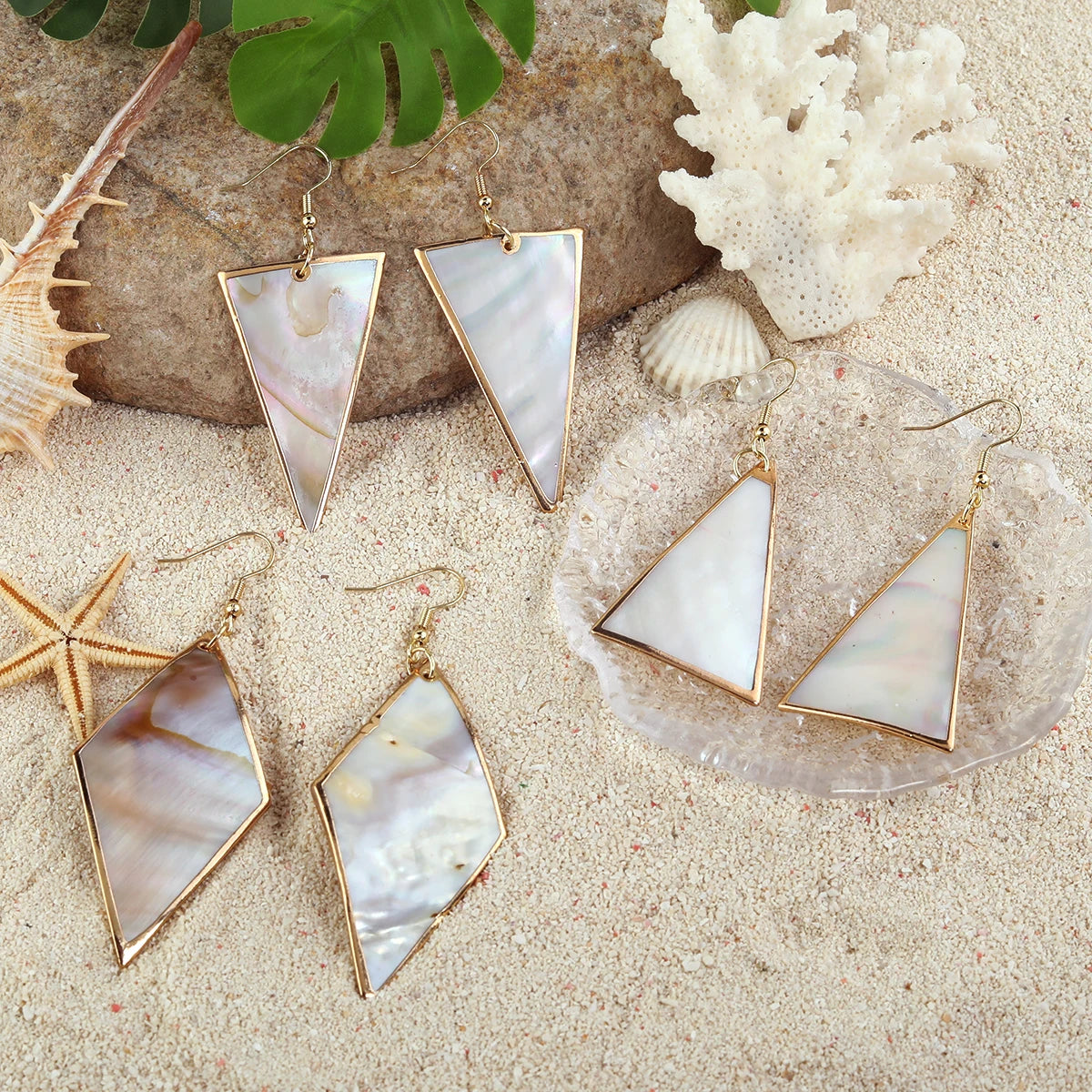 2026 New Design 18k Gold Plating Mother of Pearl Earrings Beautiful Feather Dangle Earrings for Women Girls