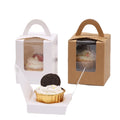 Single Cupcake Boxes Individual Cupcake Containers Muffins Cupcake Carriers Holder Kraft Pastry Containers with Window & Handle
