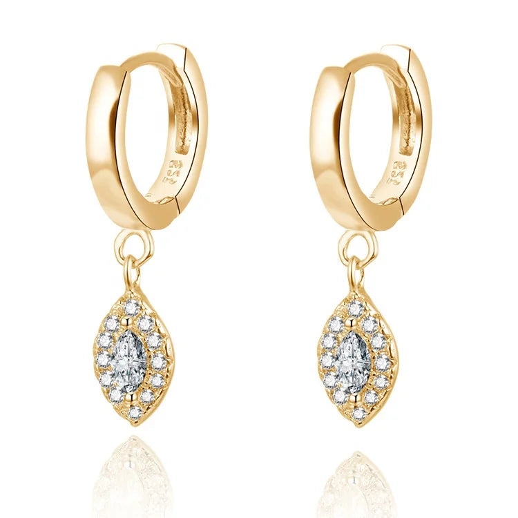 POLIVA 925 Sterling Silver Huggie Hoop Earrings for Women Gold Water Drop AAA Zircon Stone Micro Insert Rhodium Plated