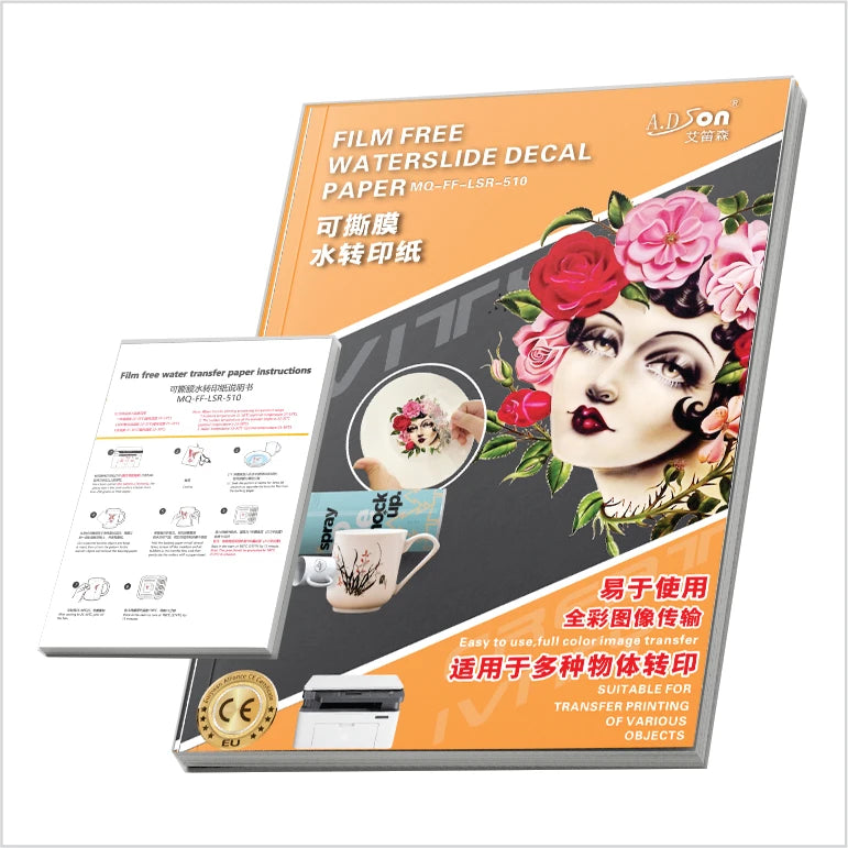 Clear No Border Left Water Slide Decal Transfer Sheets White Paper DIY A4 Size Ceramic Mugs Film Free Laser Decal Paper