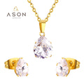 Ason Custom Design Fashion High Quality Diamond Water Drop Stud Earrings and Necklace Zirconia Women Jewelry Set for Wholesale