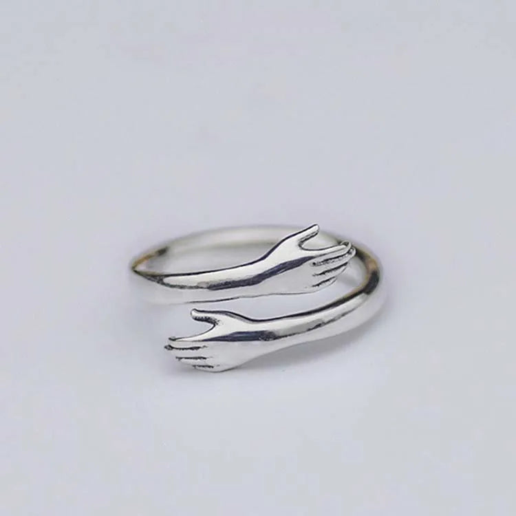 Personality Unique Silver Plated Anniversary Couple Gifts Adjustable Embrace Finger Hug Ring for Women