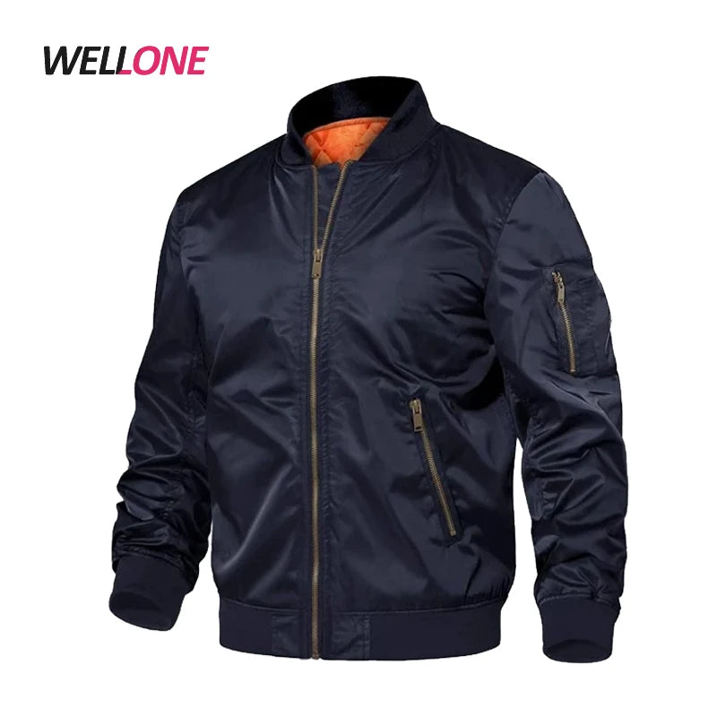 Winter Thick Pilot Windproof Blue Nylon Custom Printing Embroidery Logo Men's Waterproof Blank Padded Quilted Navy Bomber Jacket