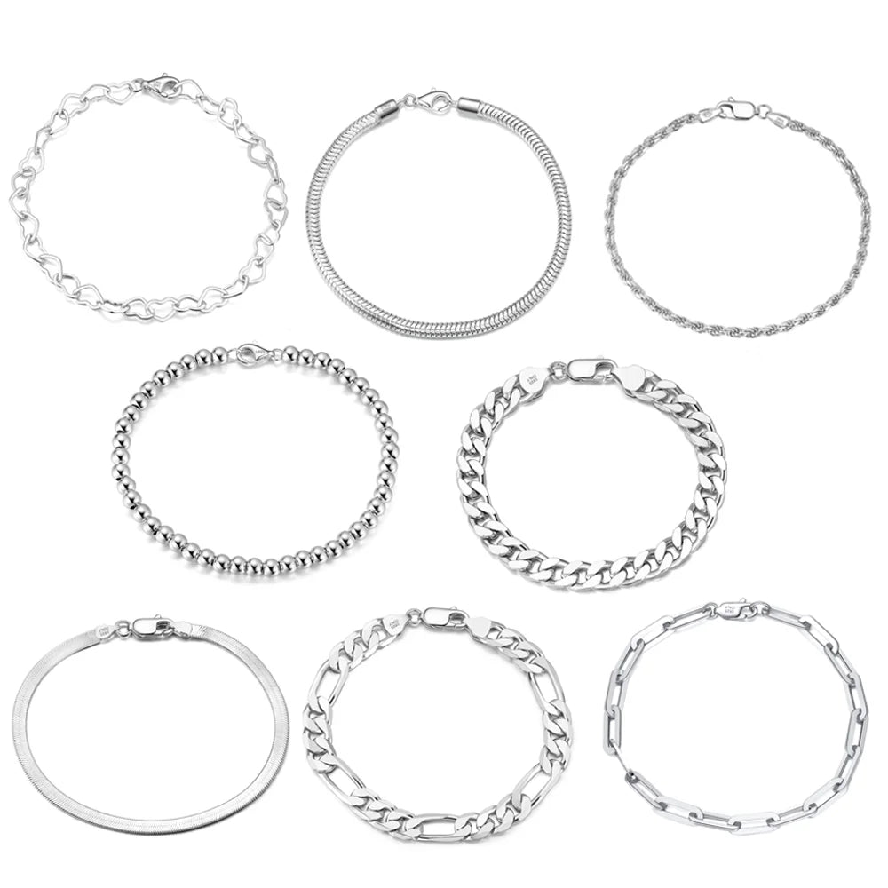 RINNTIN SB-2105 Pure 925 Silver Bracelet Chain Pulsera Adjustable Cuban for Men Bracelet Women Bracelet Custom Jewelry Findings