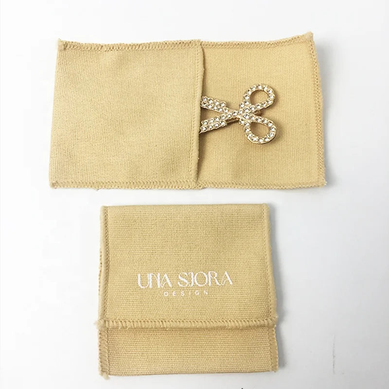 Personalized Soft Brush Cotton Bag Envelop Shape With Custom Logo Luxury Packaging  Jewelry Pouch
