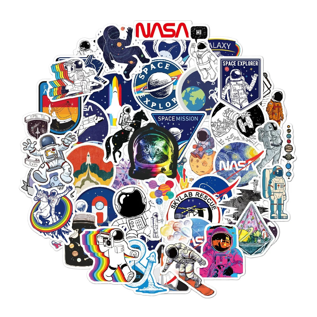50Pcs Cool Nasa Rocket Astronaut Outer Space Graffiti Sticker for Boy Room Wall Door Bed Bottle Laptop Decor Stickers
