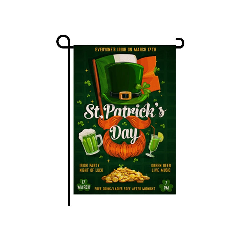 Wholesale Custom Double Sided Printing 12x18inch Burlap Green Hat St. Patrick's Day Garden Flags Welcome Signs for Outdoor Decor