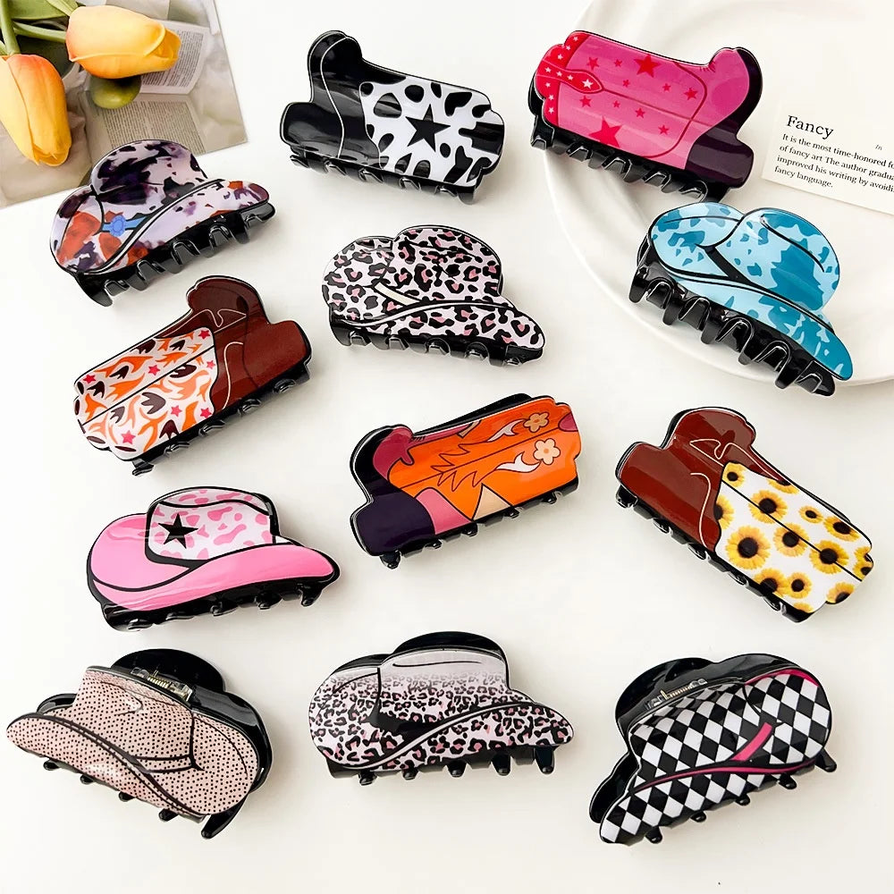 New Acrylic Clips Western Cowboy Hat Hair Claw Shark Clip Hair Accessories