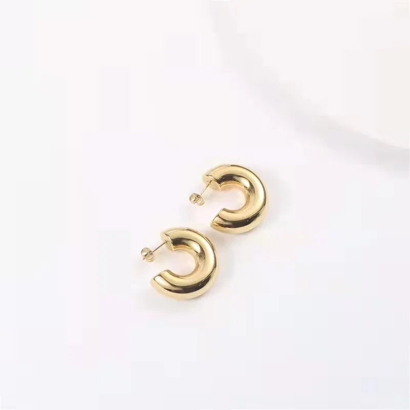 Minimalist Jewelry Hollow Tube Statement Earrings Women 18k Gold Plated Stainless Steel Big Large Thick Chunky Hoop Earrings