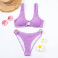 2023 Women's Ribbed Mid Waist Cutout Cheeky Bikini Set High Cut Ring Solid Pattern Bathing Suit