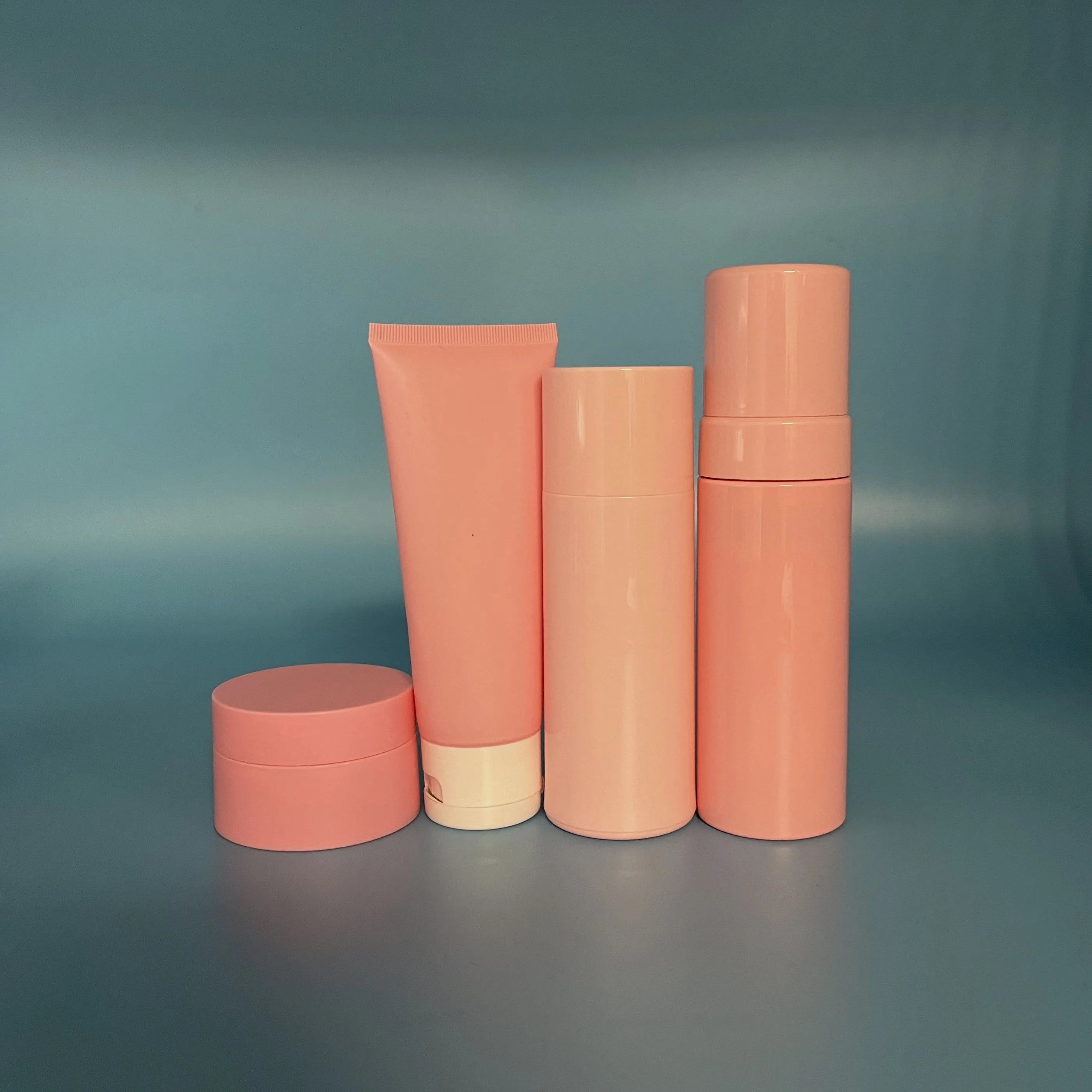 Cosmetics-Bottle 50ml 100ml 200ml White pink Skincare Face Wash Packaging PE Hand Cream pink PET Tube and Serum Bottle Cream Jar