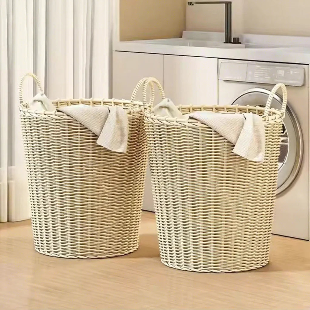 Large-Capacity Wicker Organizer Basket for Household Dirty Clothes Storage Kitchen High-Aesthetics