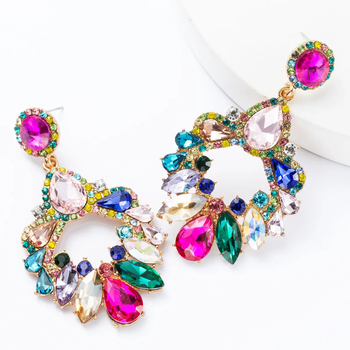 BLING Colorful Diamond Drop Rhinestone Fashion Clip-on Earrings Designers Crystal Charms Earring for Women
