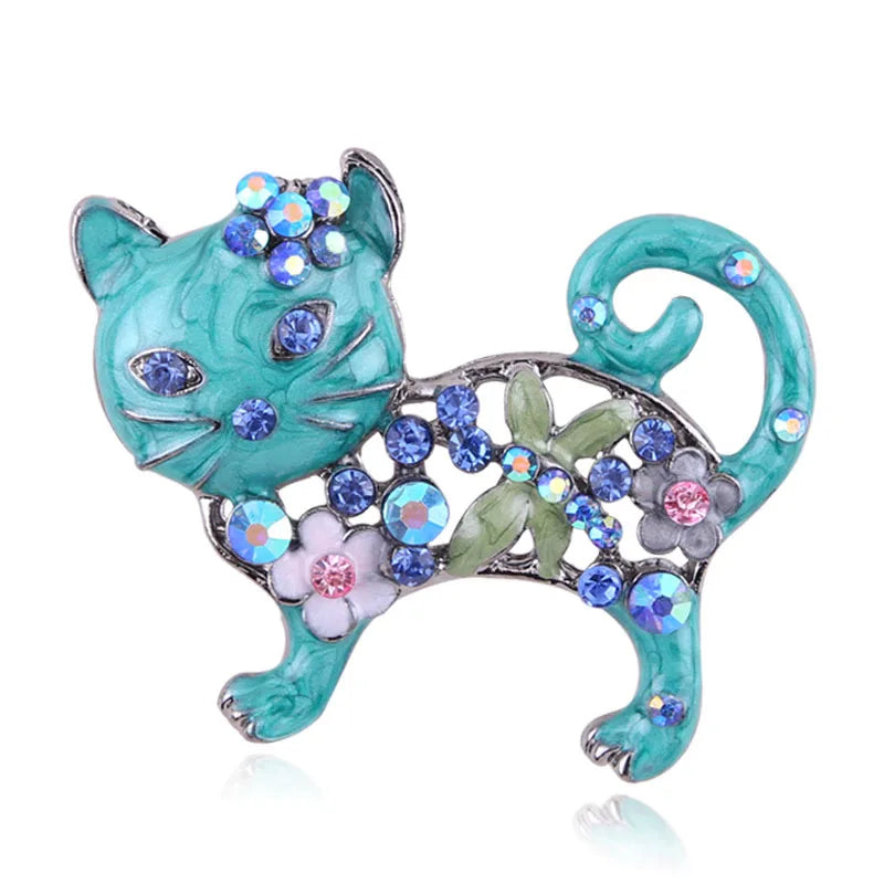 Korean Version Alloy Kitten Brooch with Oil Drip Color Retention Electroplating for Gift Party or Engagement
