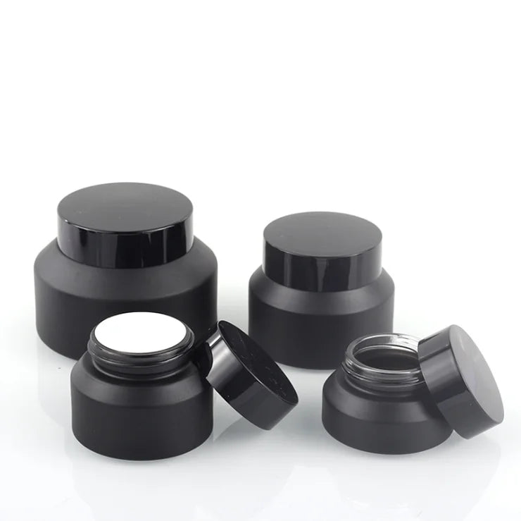 Empty Slant Matte Black Jar Bottle 15g 30g 50g Recycled Cosmetic Packaging Frosted Black Facial Cream Glass Jar