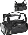 Relavel Makeup Brush Holder Professional Makeup Artist Case Clear Waterproof Cosmetic Bag with Adjustable Strap and Dividers