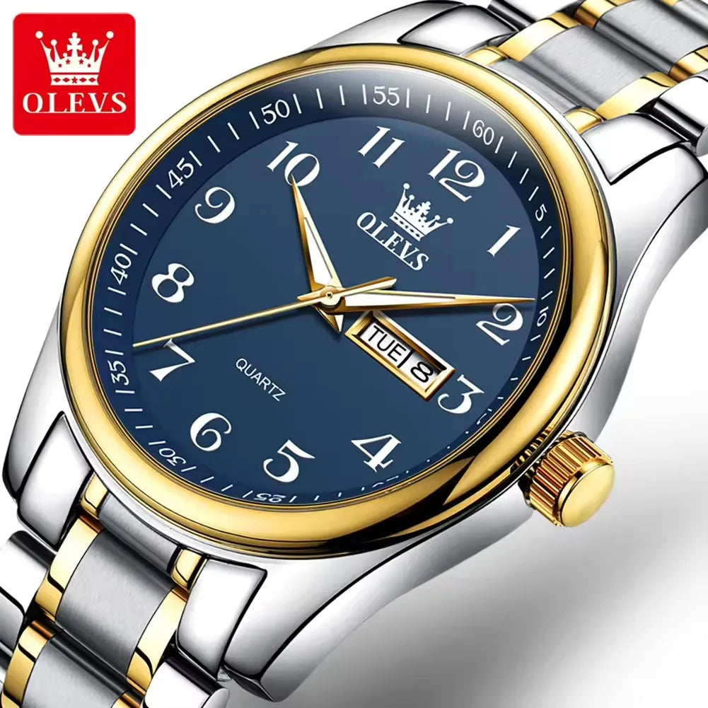 OLEVS 5567 Fashion Lovers Watches Top Clock Luxury Quartz Wrist Watch Men and Women Calender Week Full Steel Couple Wristwatches