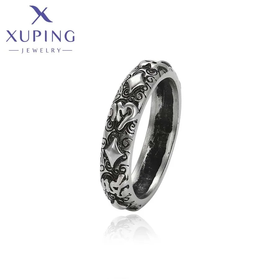 15505 XUPING JEWELRY Cool Neutral Carved Grain Stainless Steel Black Gun Ring