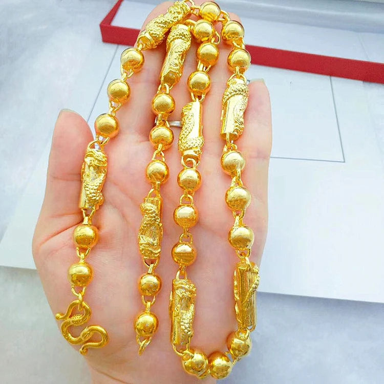 Gold Dubai 10Mm Brass Solid Necklace Gold Plated Men's Jewelry