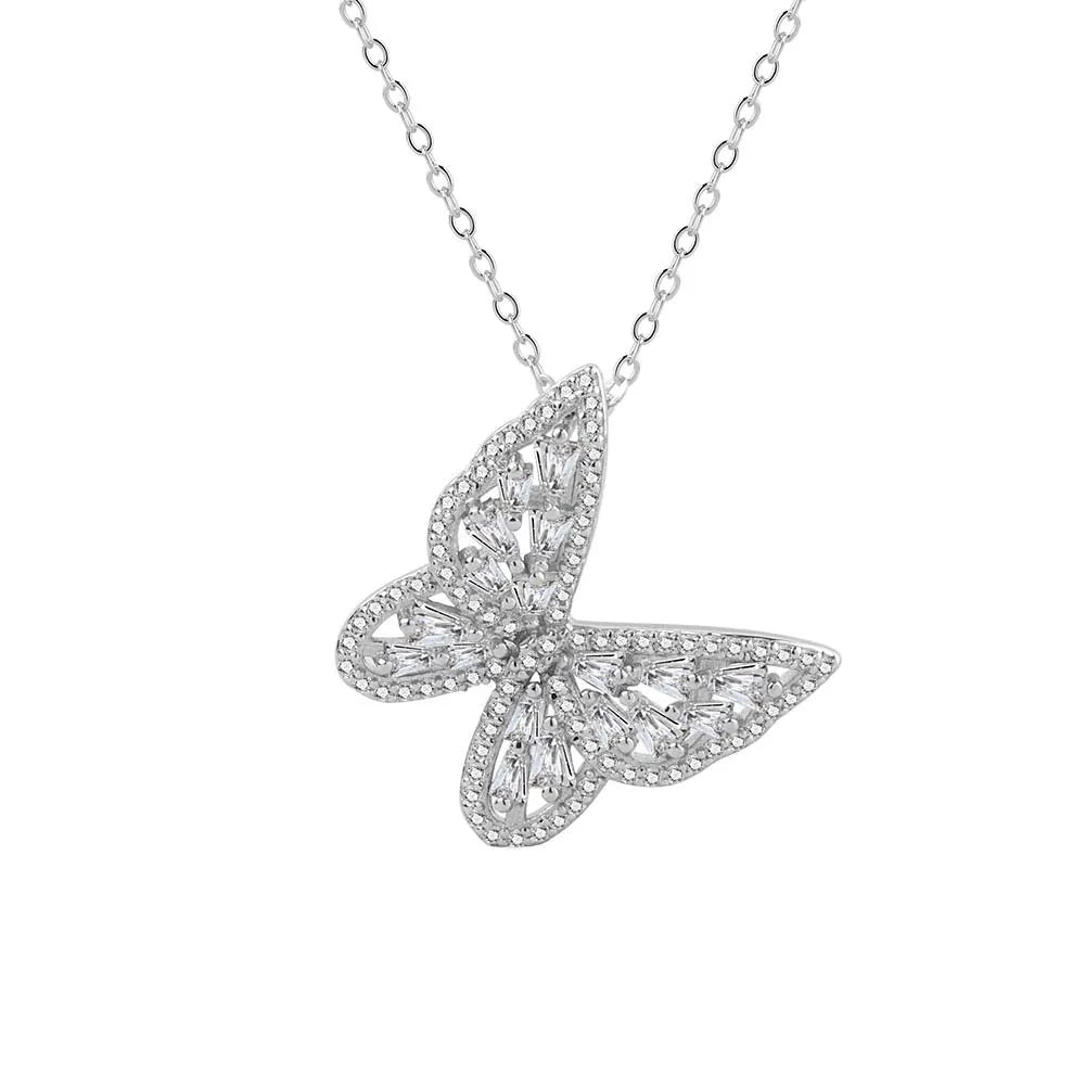 Daidan Zircon Necklace Pendant 925 Necklace Women Bling Chain Dainty Sterling Silver Luxury Butterfly Necklace