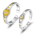 2pcs /Pair Two-Tone Zircon Diamond Sun and Moon Two-Piece Set for Couple Men Women Zircon Sparkling Moon Sun Star Couple Ring