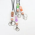 Silicone Eco-Friendly Handmade Fashionable Rainbow Print Abacus Round Beads Custom Logo Keychain Lanyard