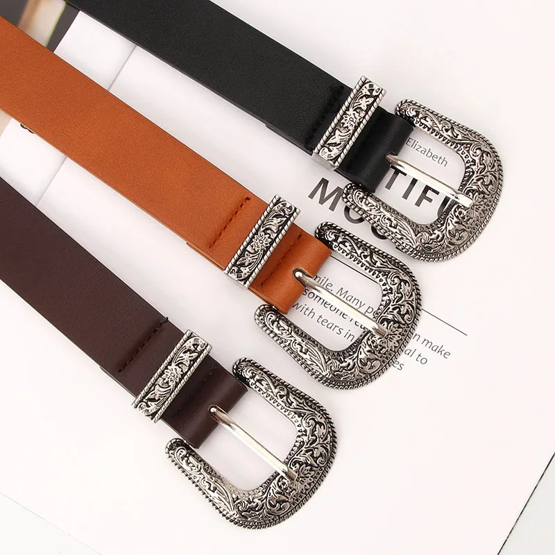 New Ladies Retro Pin Buckle Cool Versatile Korean Jeans Belt Batch PU Leather Belts Fashion Decorative Accessory