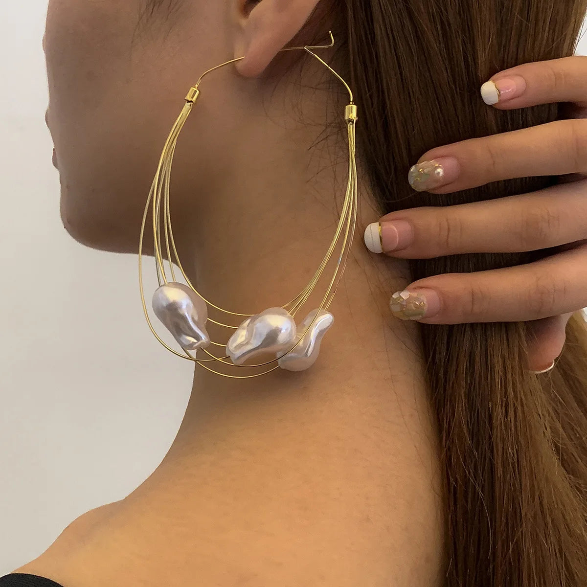 2023 Summer Hoop Earrings Gold Geometric Earring Handmade Pearl Earrings