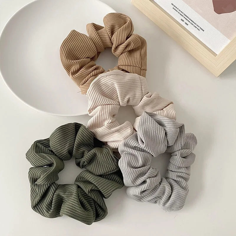 Custom Large Retro Lovely Cute Solid Color Ponytail Holder Girls Elastic Band Scrunchies Fashion Hair Accessories