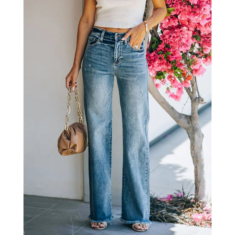Temperament Fashion Autumn Jeans New Casual Trousers Straight Women's Wash Jeans
