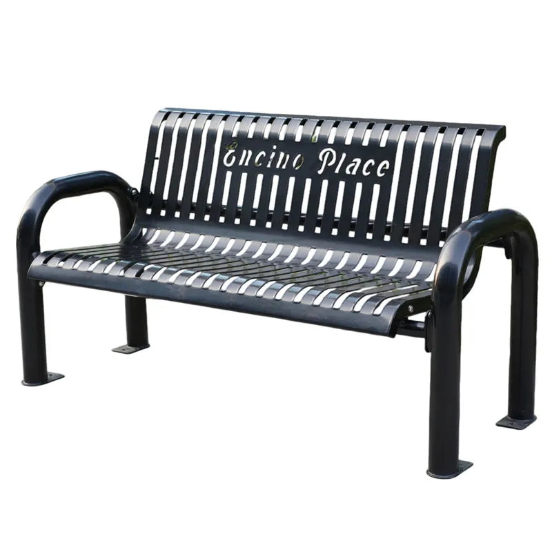Outdoor Furniture Slatted Metal Bench Public Park Heavy Duty Steel Bench Seating Outside Garden Patio Personalized Seat Bench