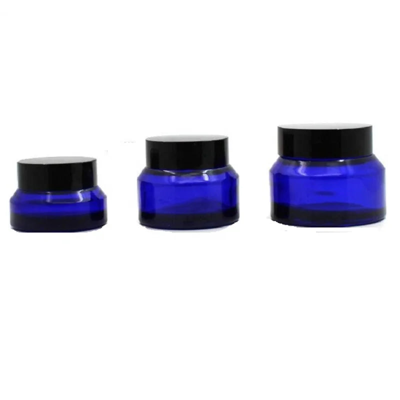 15G 30G 50G Glass Cream Jar Blue Oblique Shoulder Cosmetic Eye Cream Jar Black Lid Skincare Pot Facial Face Cream Containers