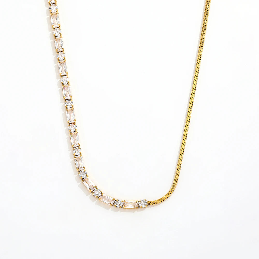 Fenny 18K Gold Plated Wholesale No Fade Fashion Luxury Zirconia Pave Snake Mixed Choker Chain Stainless Steel Necklace