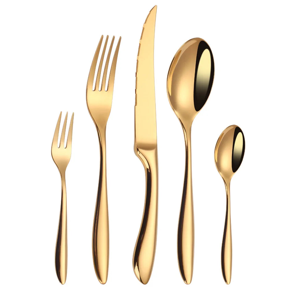 Metal High Quality Gold Cutlery Set for Wedding 304 Stainless Steel Fork Spoon Silverware Juego De Cubiertos De Acero Inoxidable