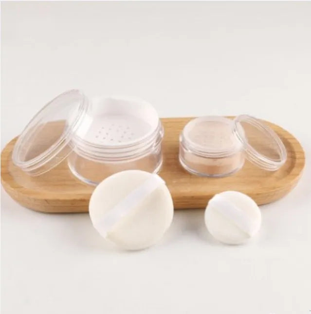 Cosmetic Square Transparent PS Plastic Loose Powder Jar Empty Powder Container Case Box with Screw Top Cap and Puff