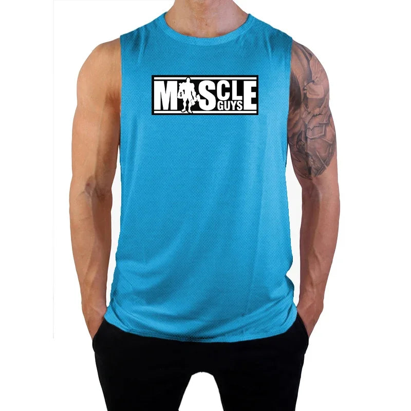 Summer Running Vest Mens Gym Tank Top Quick-drying O Neck Sleeveless T-shirt Men Basketball Sport Fitness Bodybuilding Jersey
