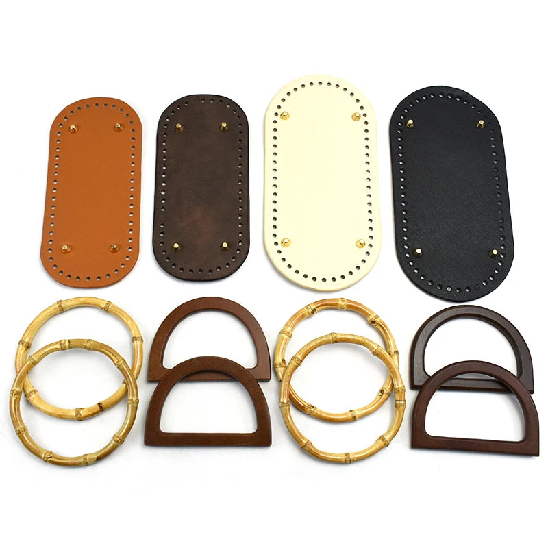 Meetee BK243 Handbag Hardware Sewing Kit Women DIY Handmade Shoulder Bag PU Leather Bottom Wooden Handle Bag Accessories